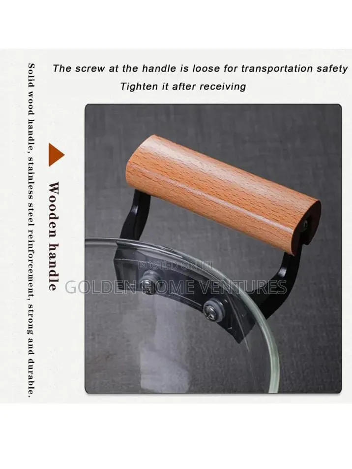 2.5L Transparent Glass Cooking Pot Heat Resistant With Wooden Handles