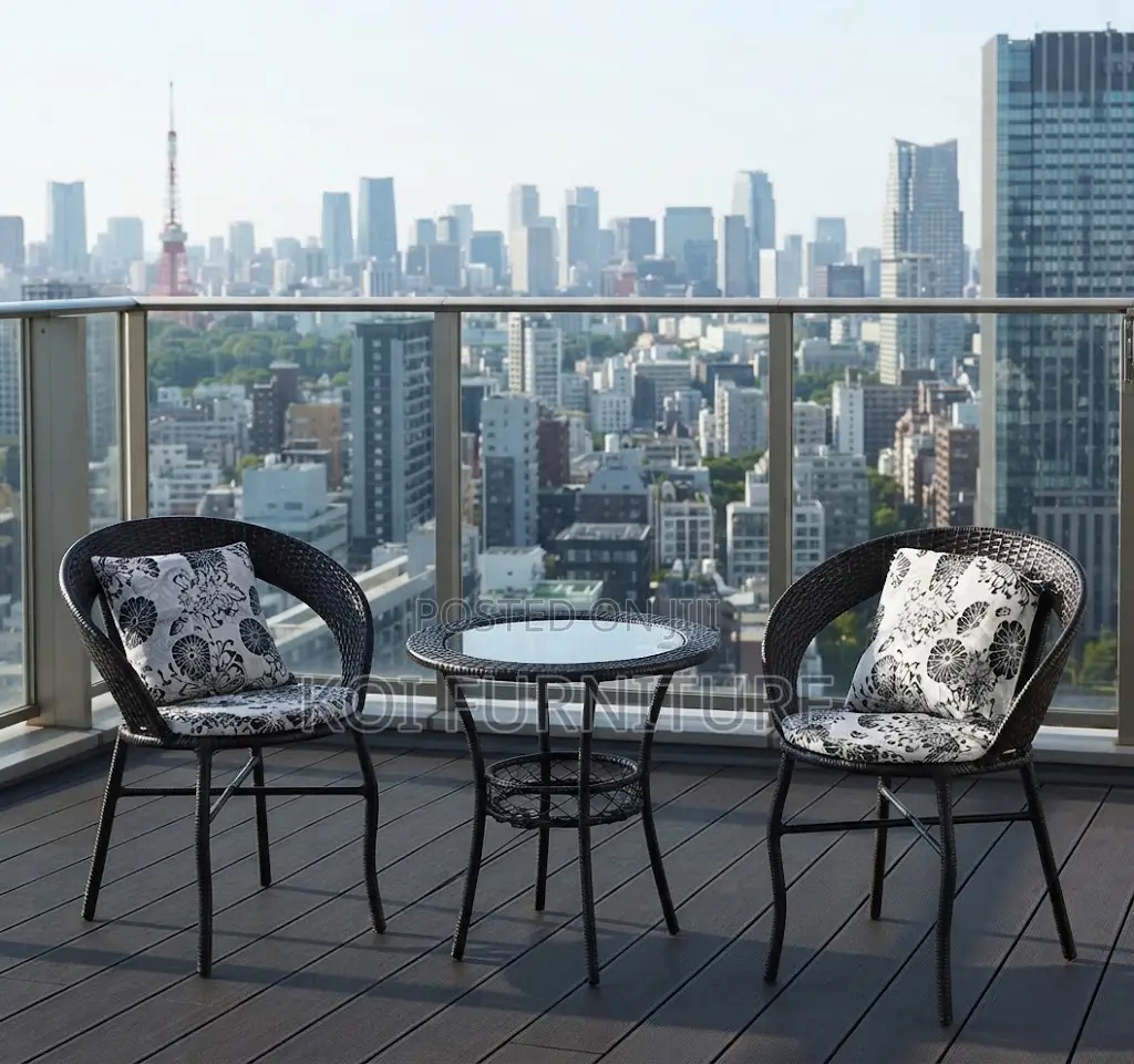 Dining Set; Rattan Two Seaters Balcony Outdoor Set With Table