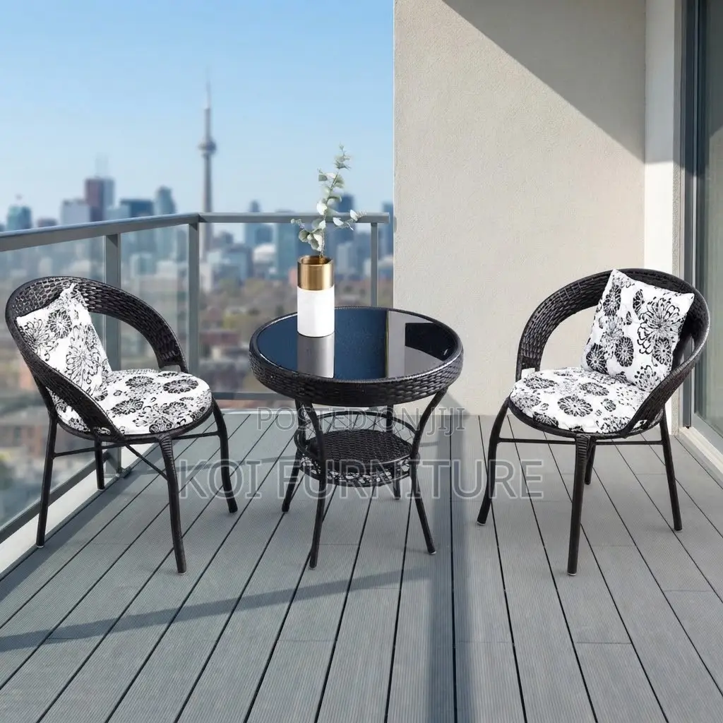 Dining Set; Rattan Two Seaters Balcony Outdoor Set With Table