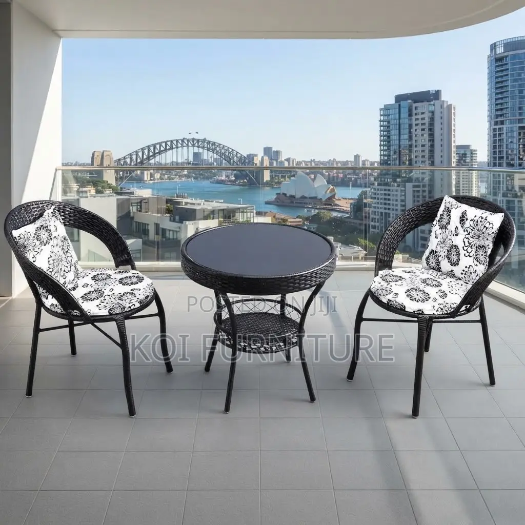 Dining Set; Rattan Two Seaters Balcony Outdoor Set With Table