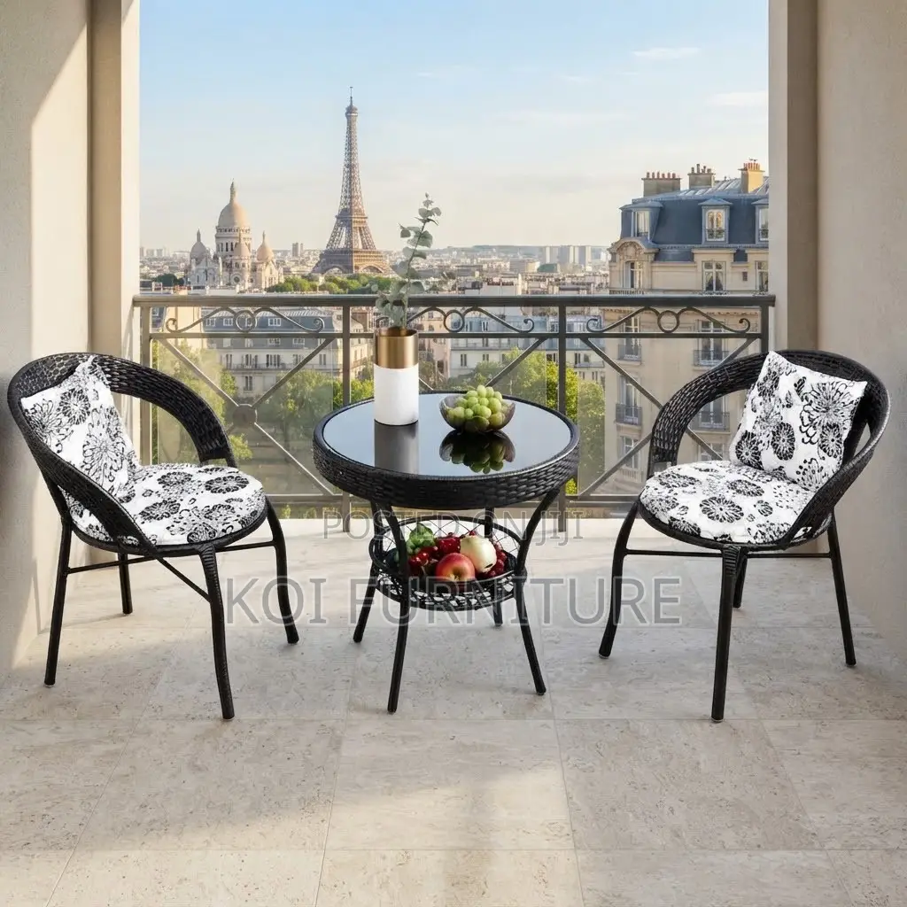 Dining Set; Rattan Two Seaters Balcony Outdoor Set With Table