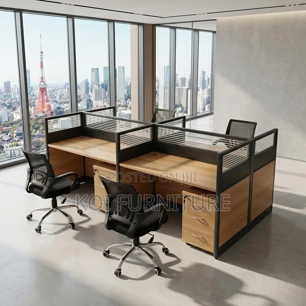 Office Workstation; Brown Four Users Modern Office Workstations