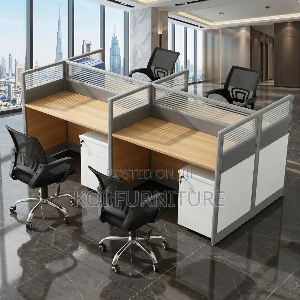 Office Workstation; Brown Four Users Modern Office Workstations