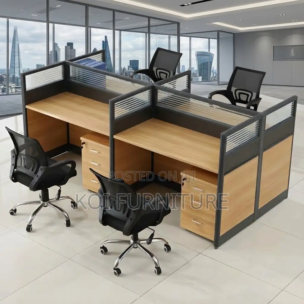 Office Workstation; Brown Four Users Modern Office Workstations