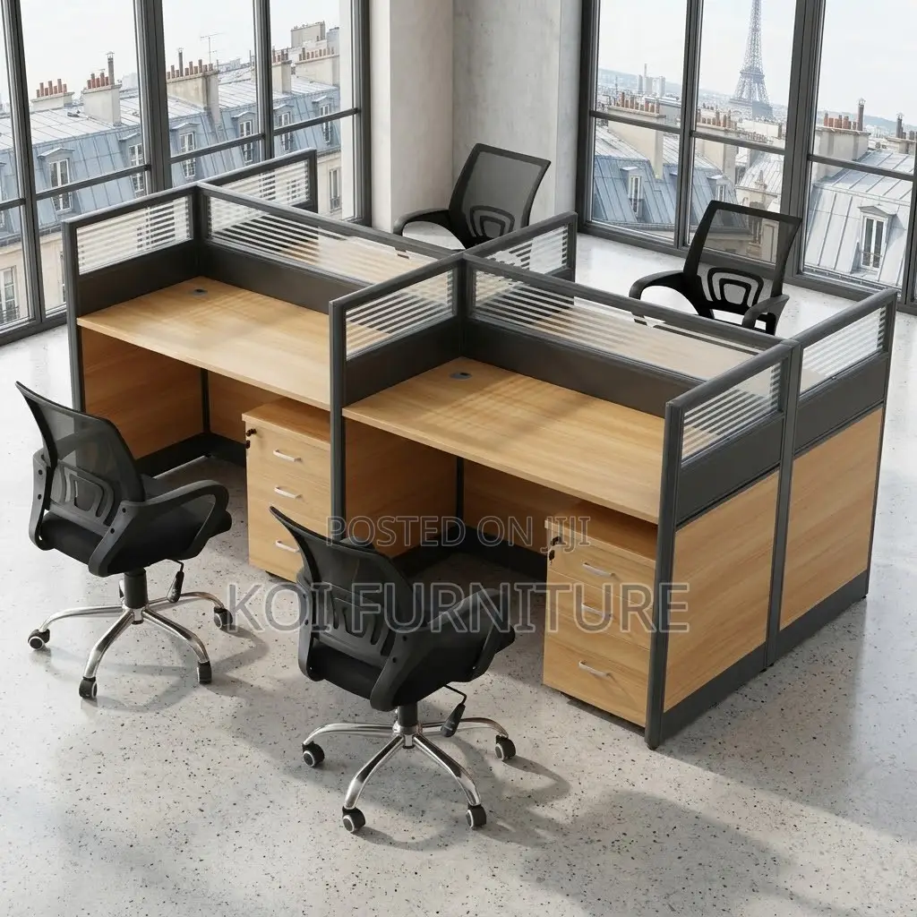 Office Workstation; Brown Four Users Modern Office Workstations