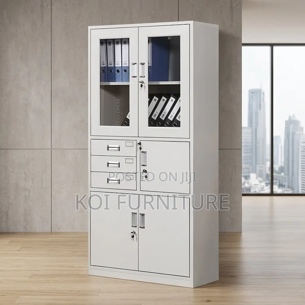 Office Cabinet; Stainless Gray Files Cabinet With Double Doors