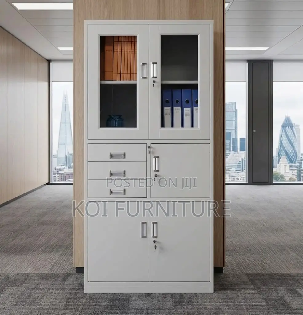 Office Cabinet; Stainless Gray Files Cabinet With Double Doors