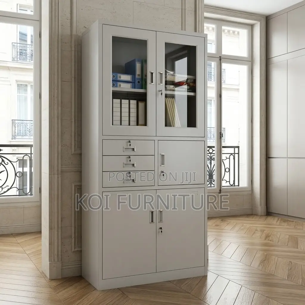Office Cabinet; Stainless Gray Files Cabinet With Double Doors
