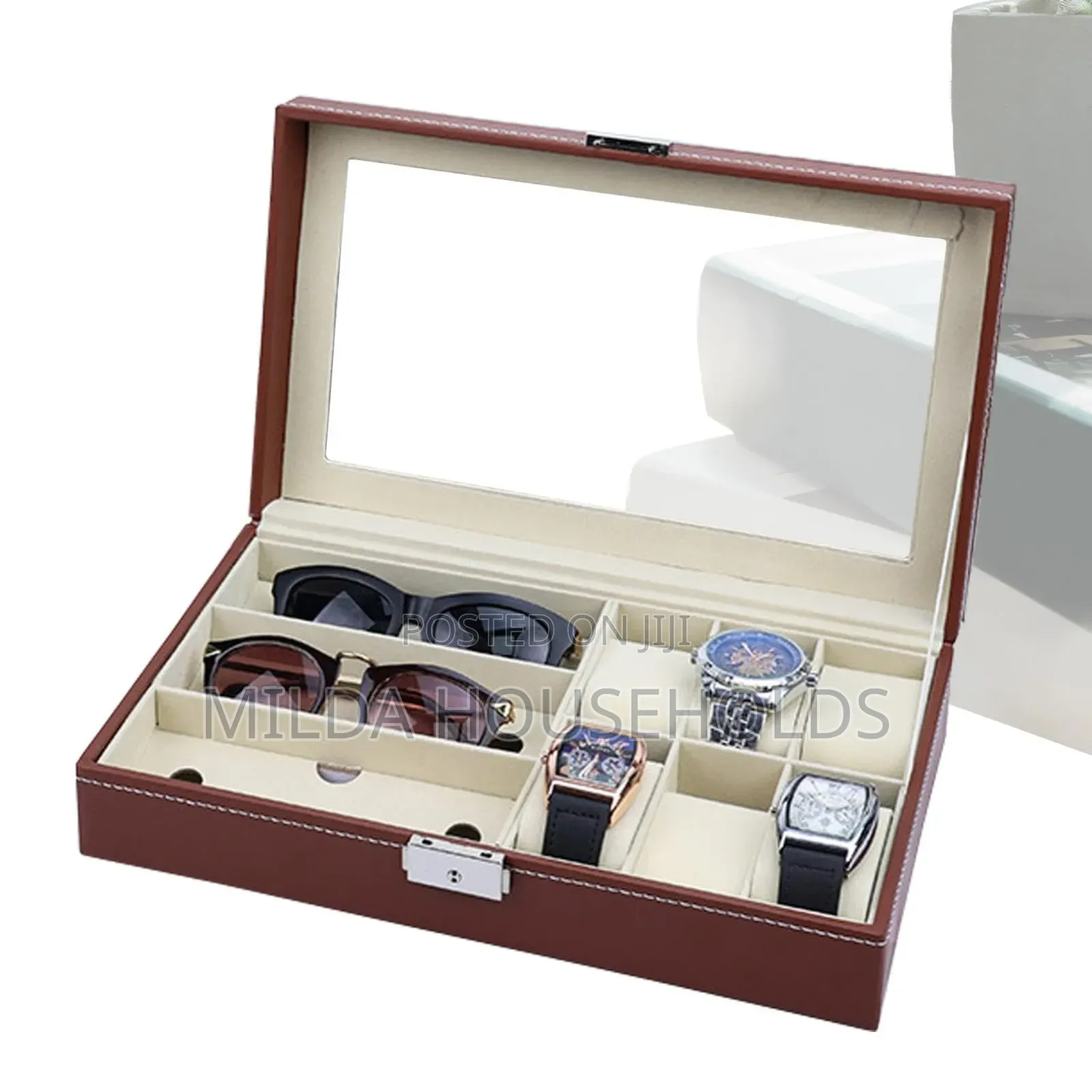 *Back in Stock * *9 Slot Multi Watch Leather Box Organizer
