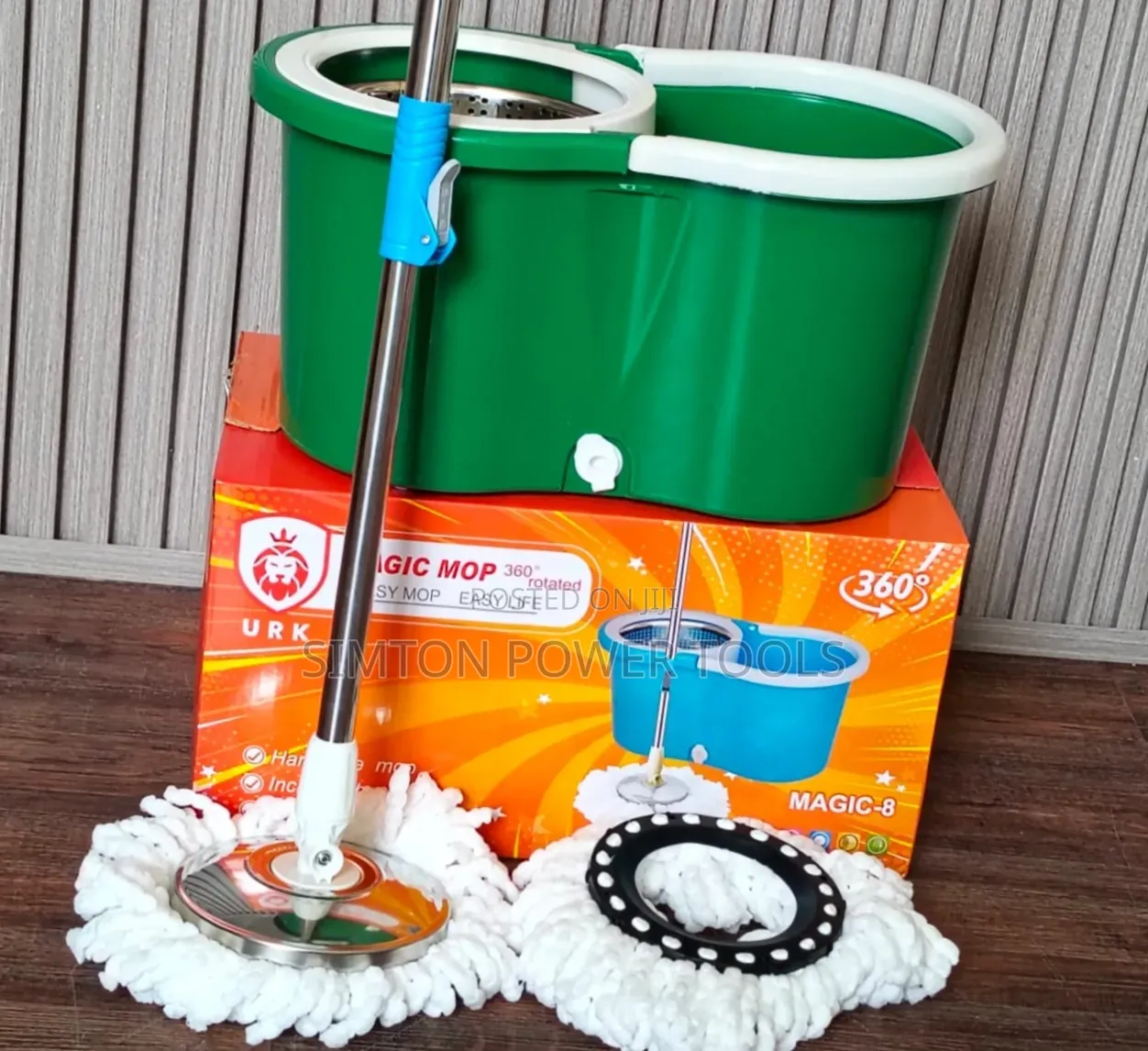 URK Magic-8 Series 360° Rotating Metallic Spin Mop and Bucket System.