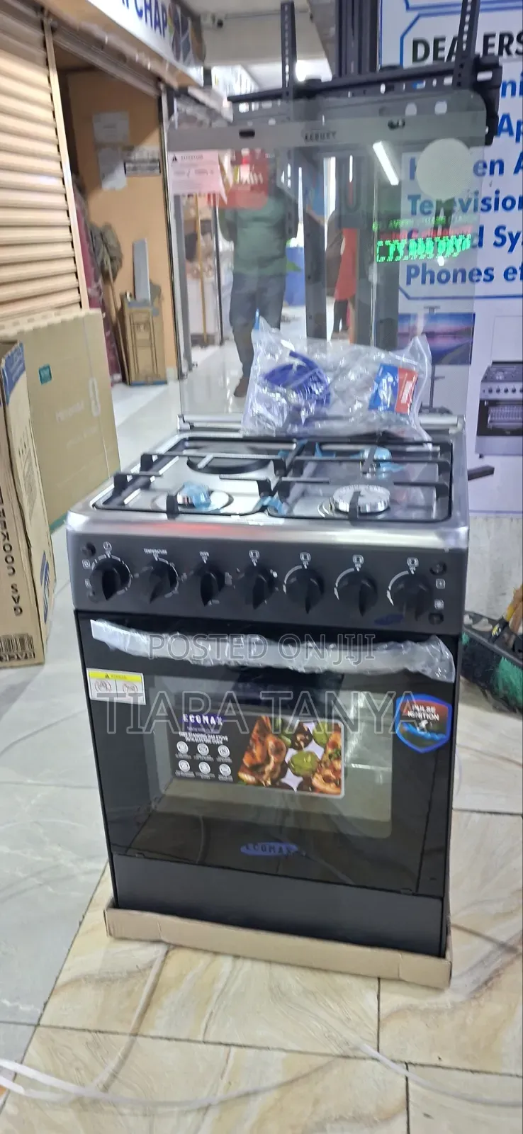 Ecomax 60x60 Standing Cooker Black – 3 Gas Burners + 1 Electric Hotpla