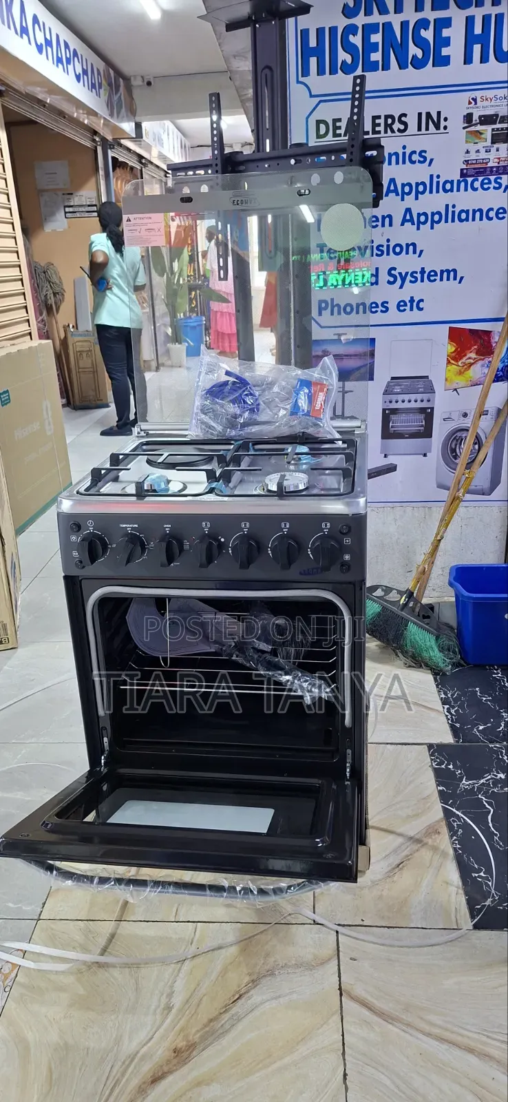 Ecomax 60x60 Standing Cooker Black – 3 Gas Burners + 1 Electric Hotpla