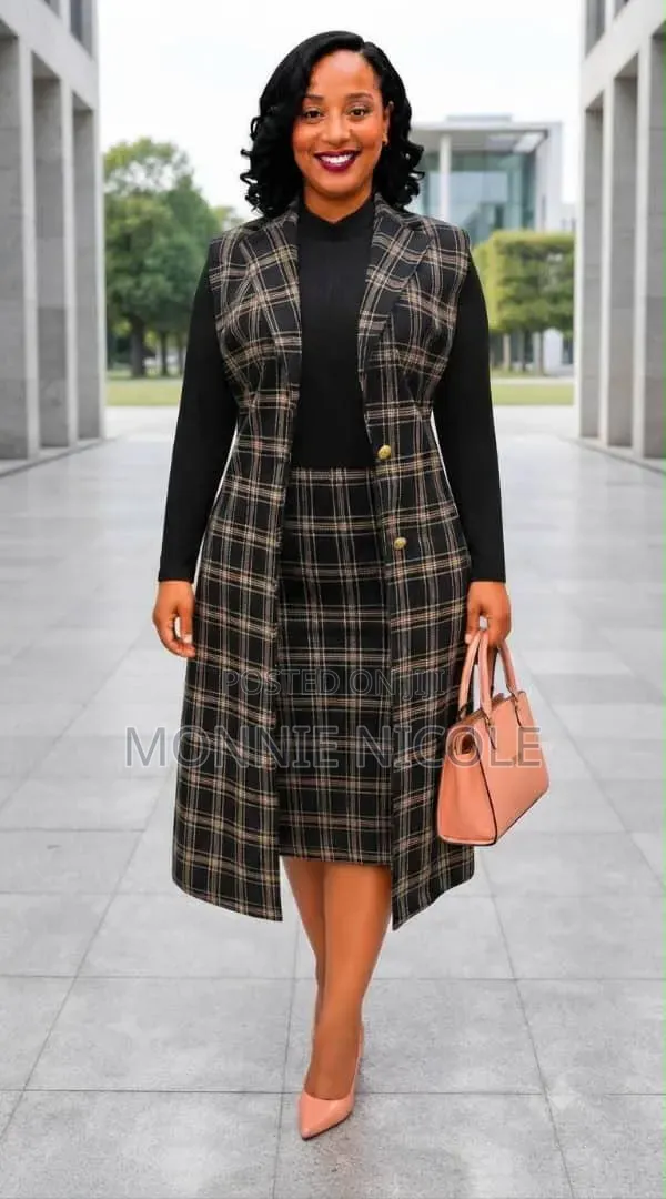 Official Women Dress Suit. Dress and Long Half Coat