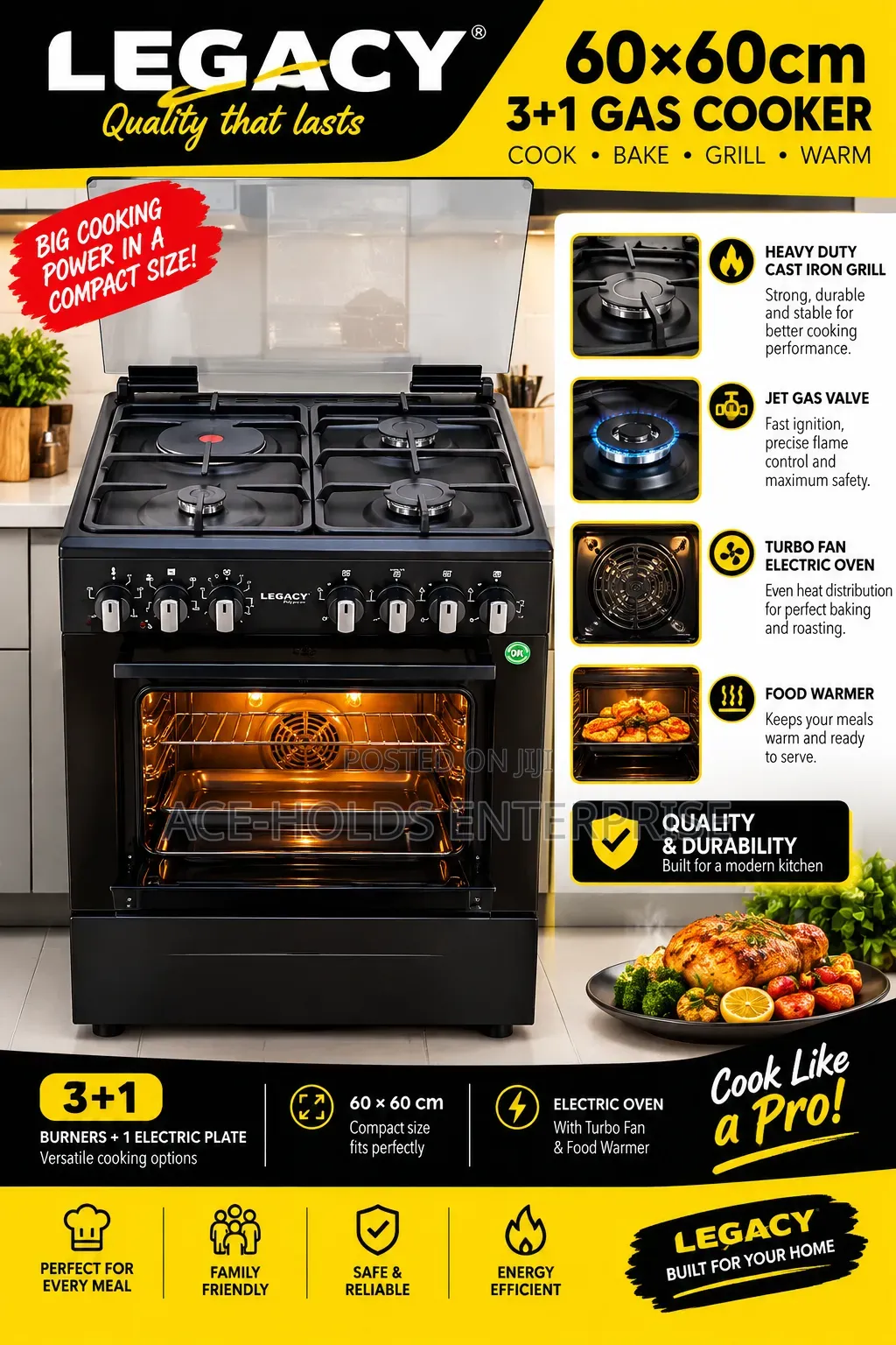60*60 Legacy 3+1 - Turbo Fan Electric Oven, Food Warmer Stand Cooker