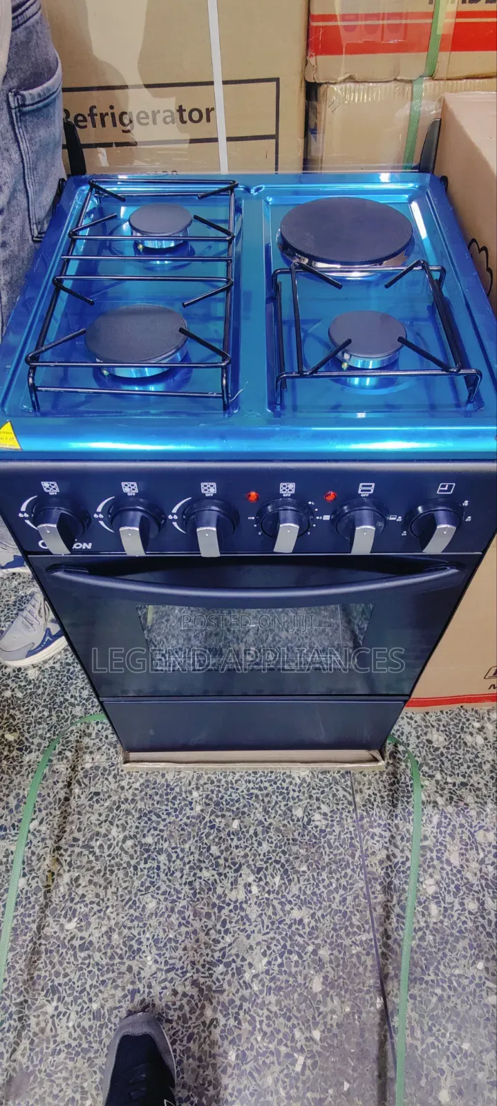 OLELON 50x55 Gas Cooker, 3 Gas Burners + 1 Hot Plate, Electric Oven