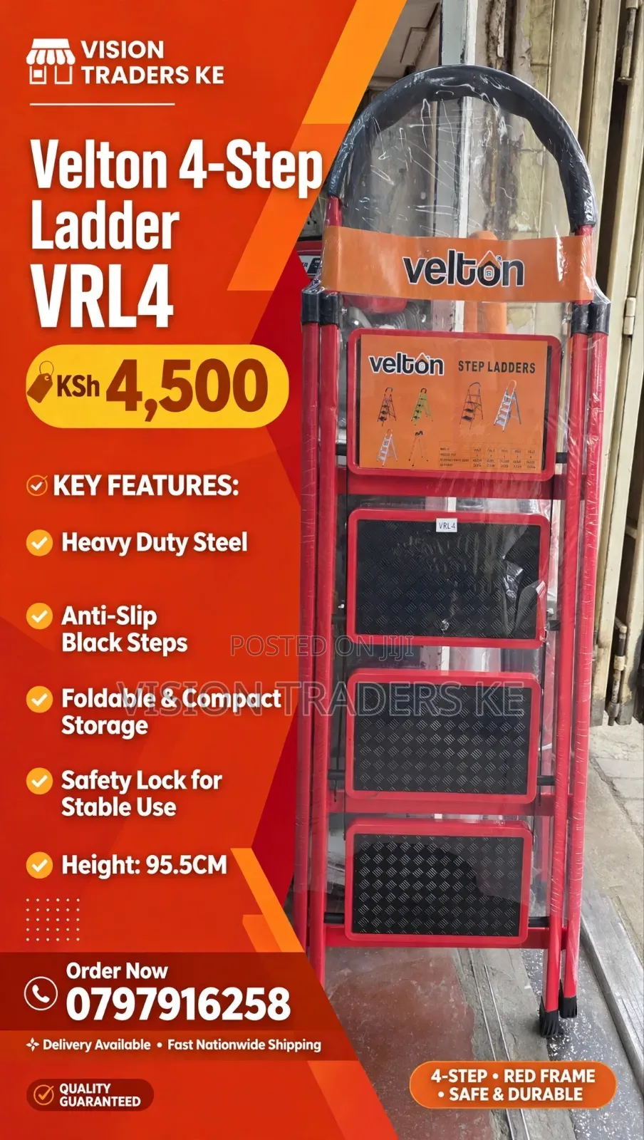Velton Foldable 4 Step Ladder With Anti-Slip