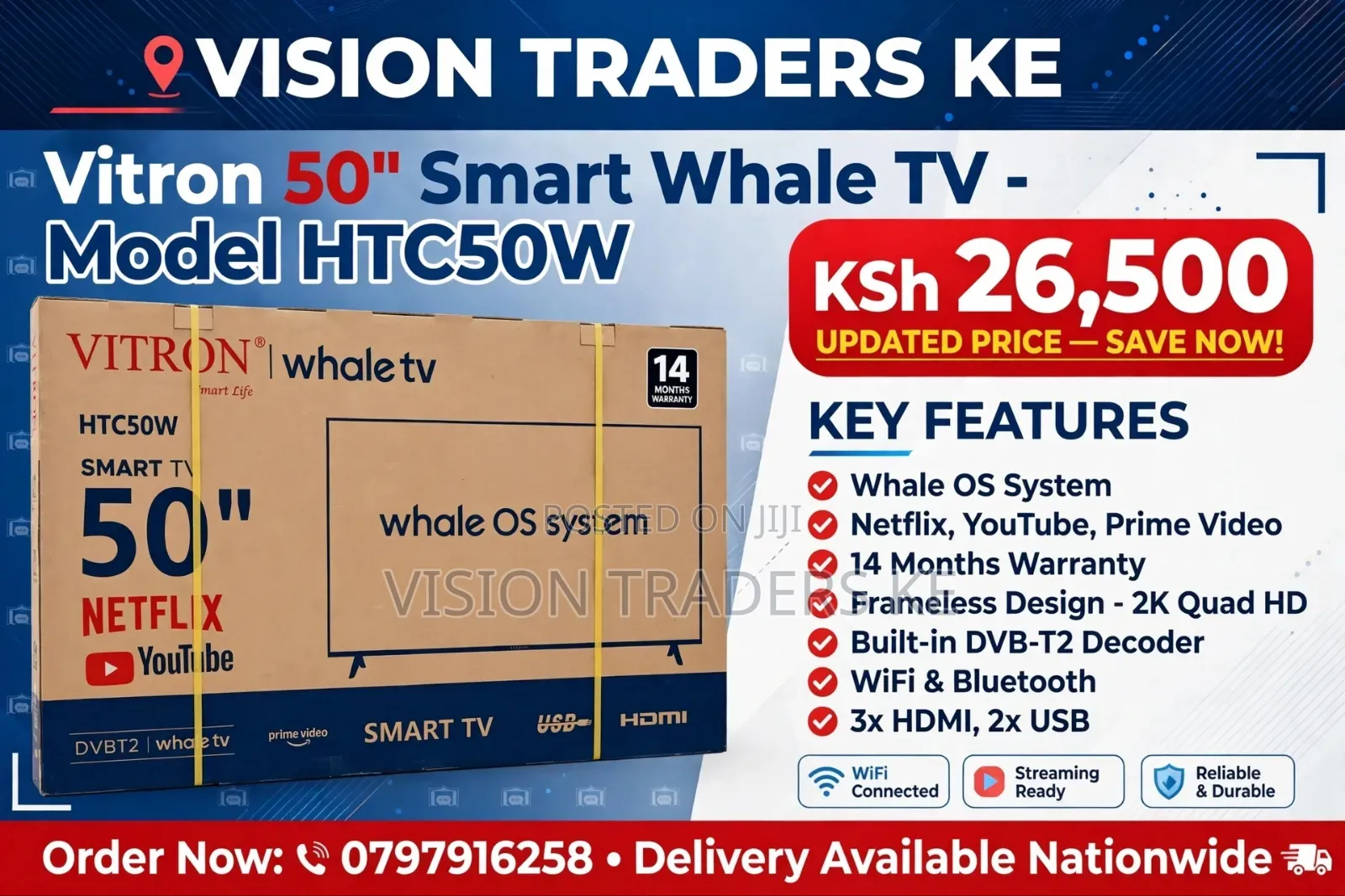 Vitron 50" Inch 50HTC50W Smart Android Whale Os System Frameless TV
