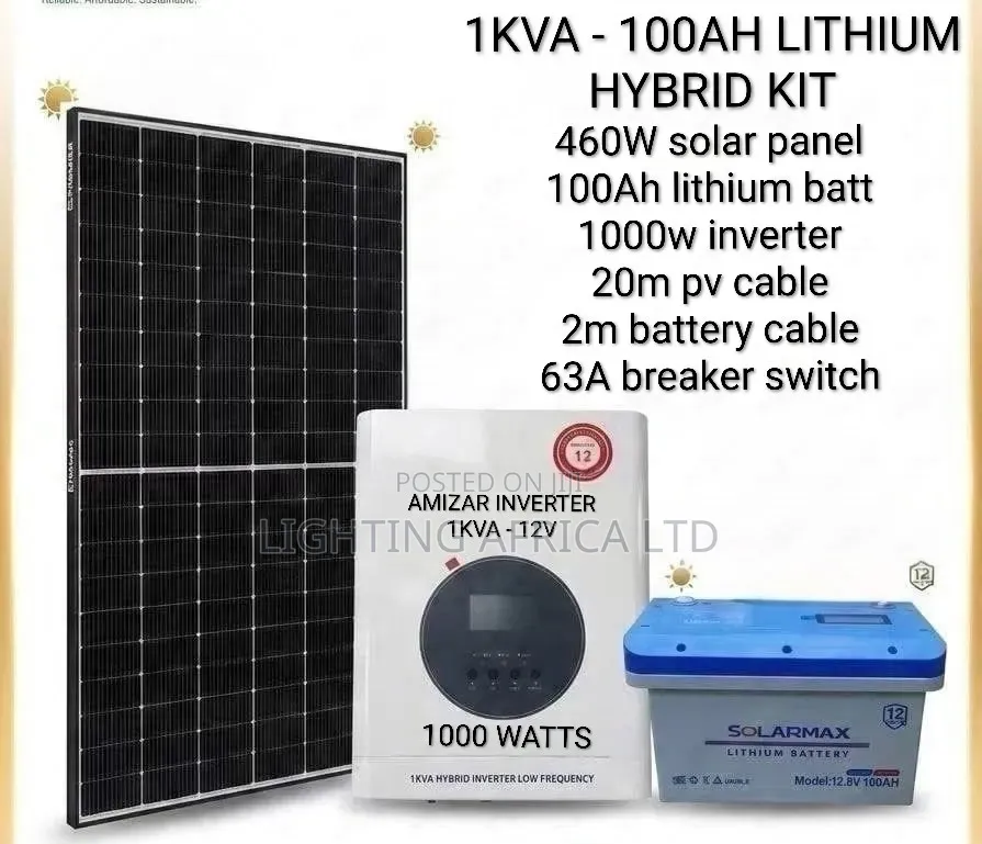 1kva Inverter - 100Ah Lithium Battery - 460w Solar Panel Full System