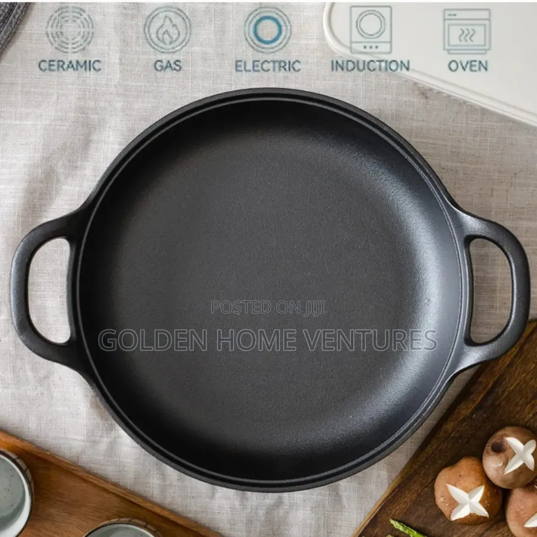 33cm Pre Seasoned Cast Iron Skillet Griddle Pan Round
