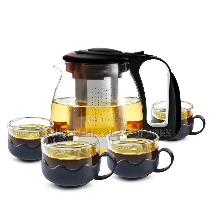 1L Glass Teapot Teakettle Set With 4 Glass Teacups 160ml