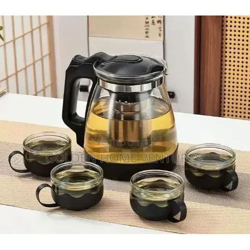 1L Glass Teapot Teakettle Set With 4 Glass Teacups 160ml
