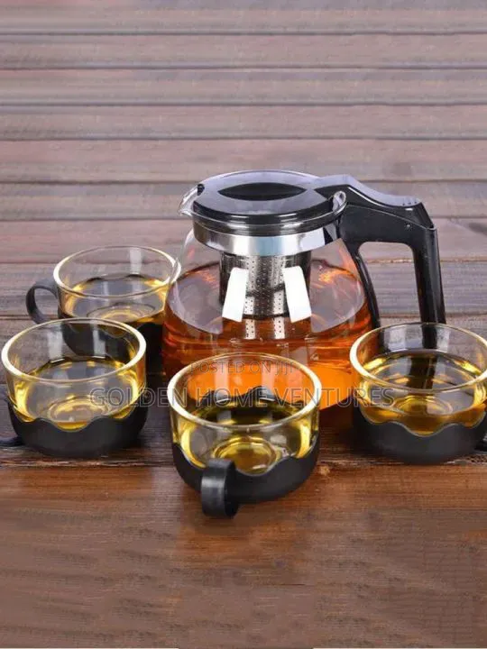 1L Glass Teapot Teakettle Set With 4 Glass Teacups 160ml