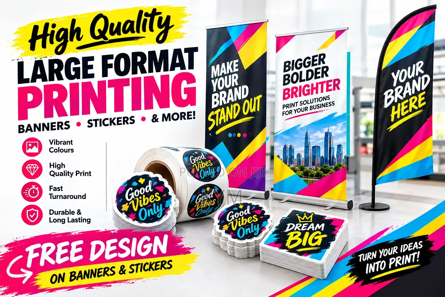 Banners, Stickers Printing + Free Design