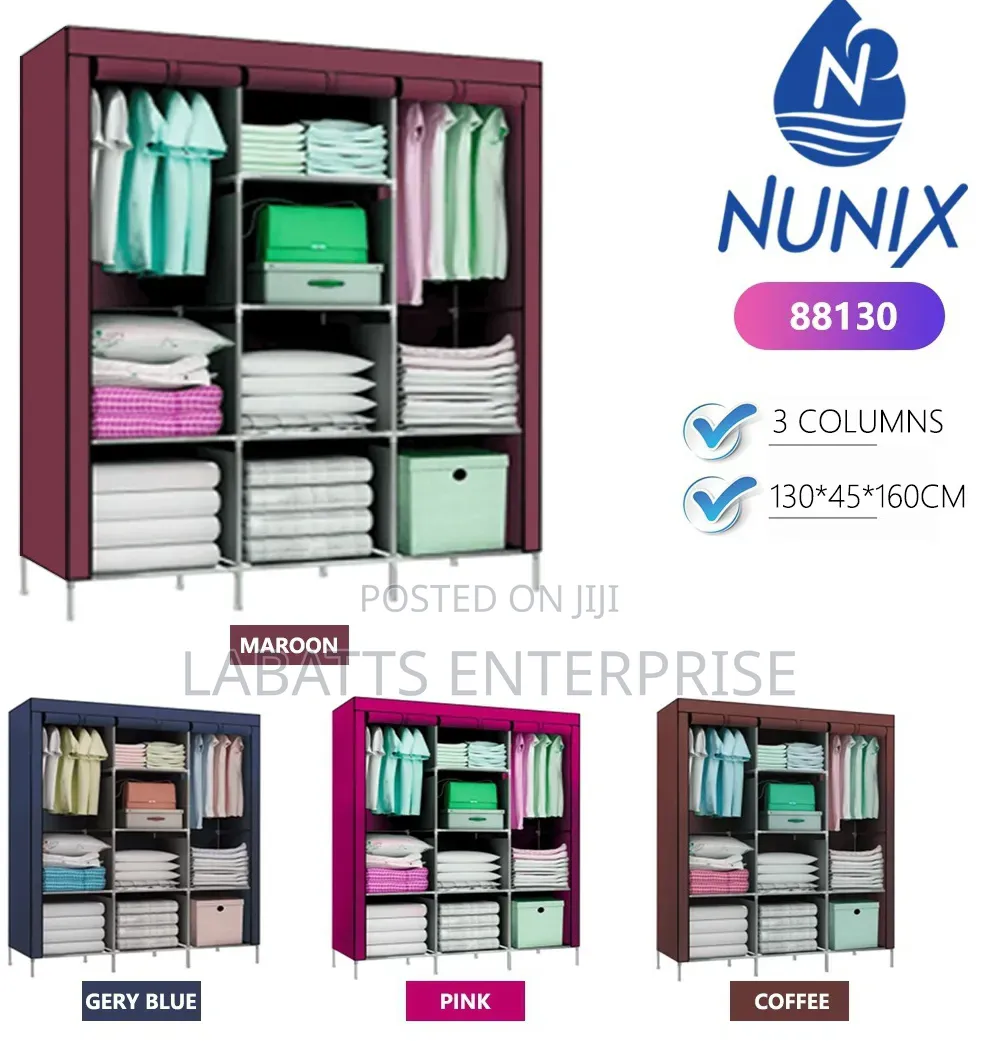 Portable 3-Column Metal Wardrobe – Smart Organized Storage Solution