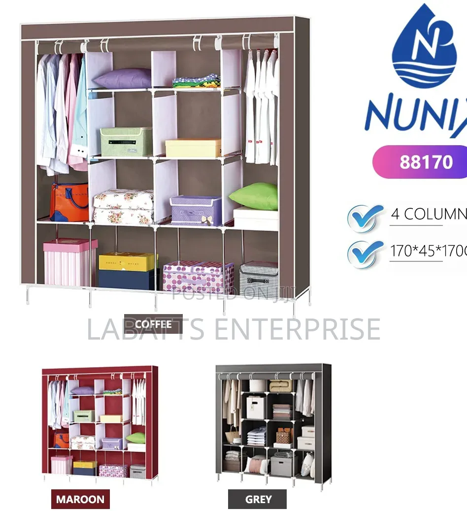 4-Column Portable Metallic Wardrobe – Spacious Durable Storage