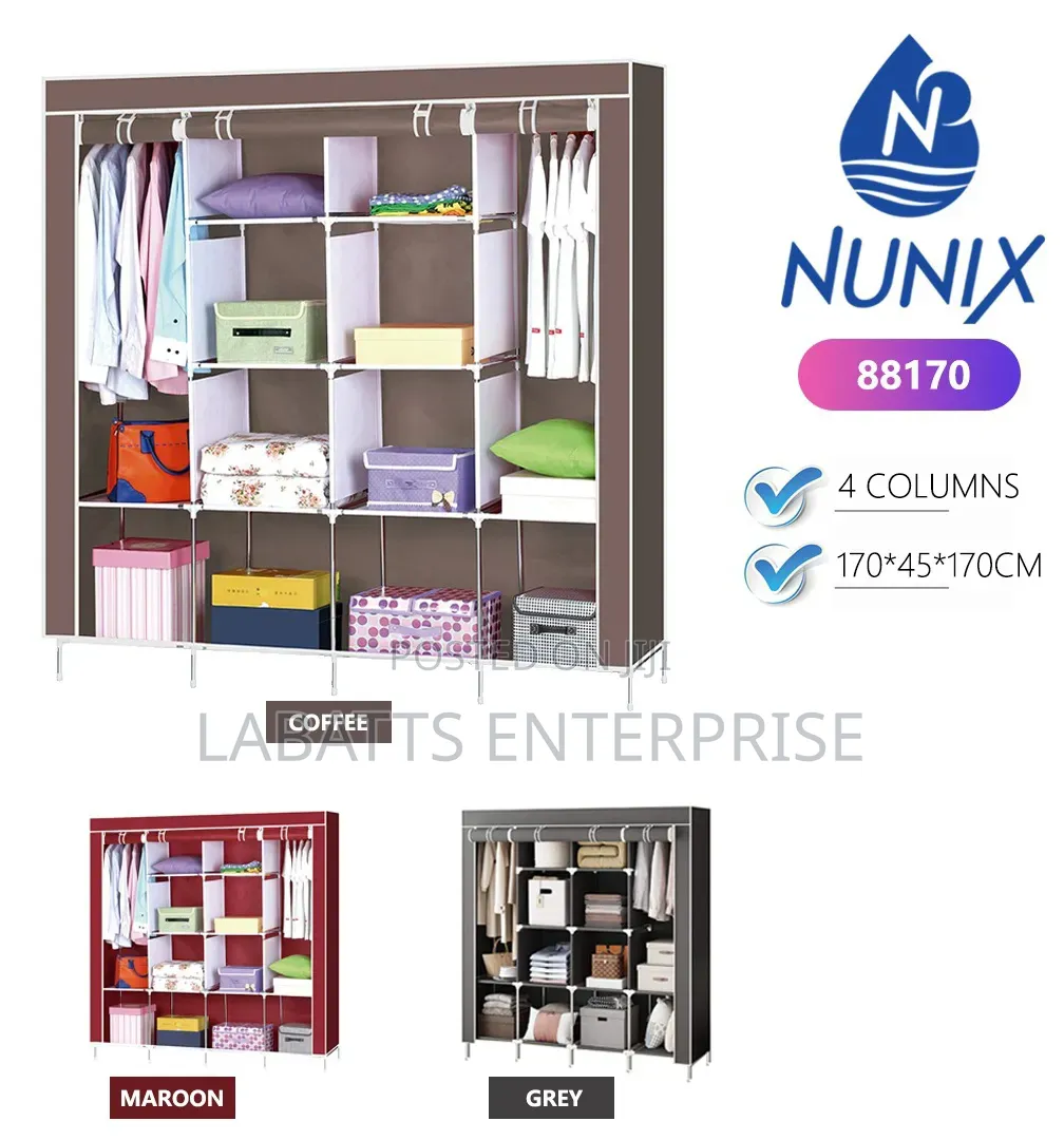 Heavy-Duty 4-Column Metal Wardrobe – Modern Practi