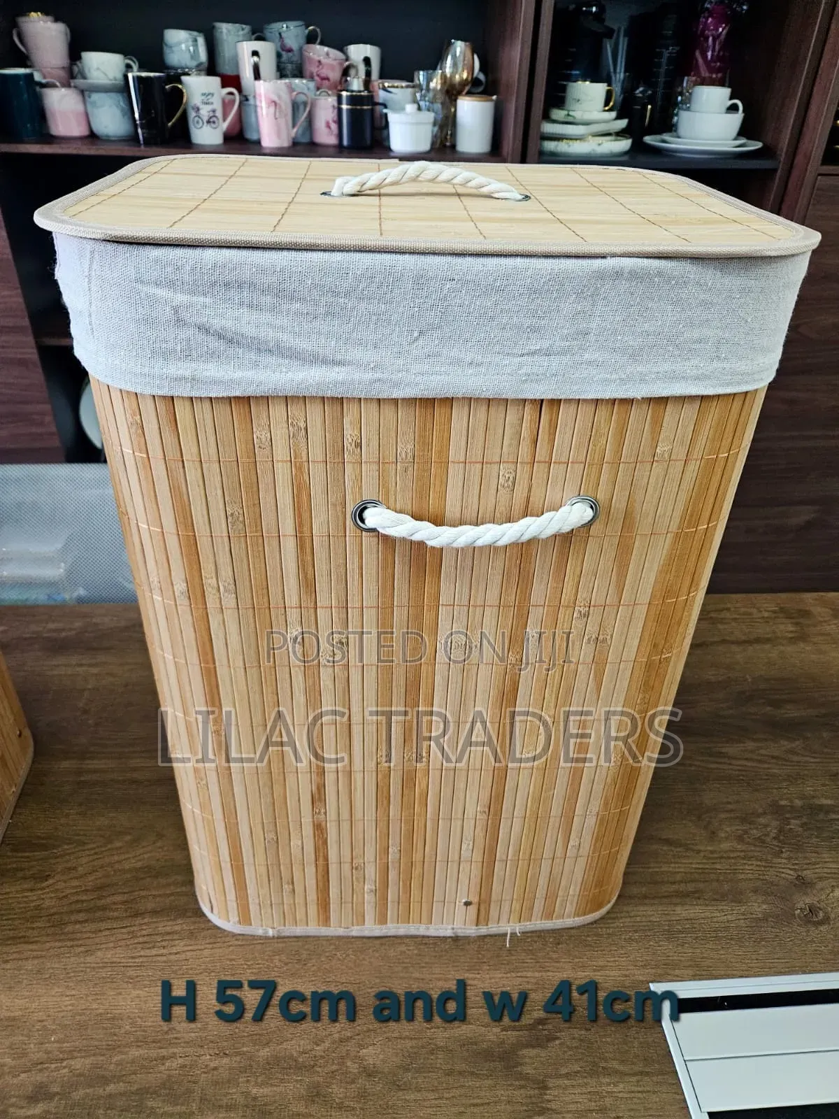 Large Rectangular Bamboo Laundry Basket | 57×41cm Tact*