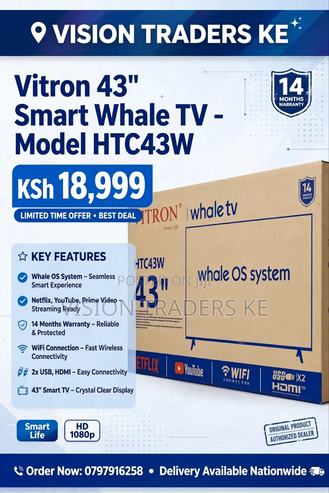 Vitron 43" Inches Smart Whale Os TV Model HTC43W