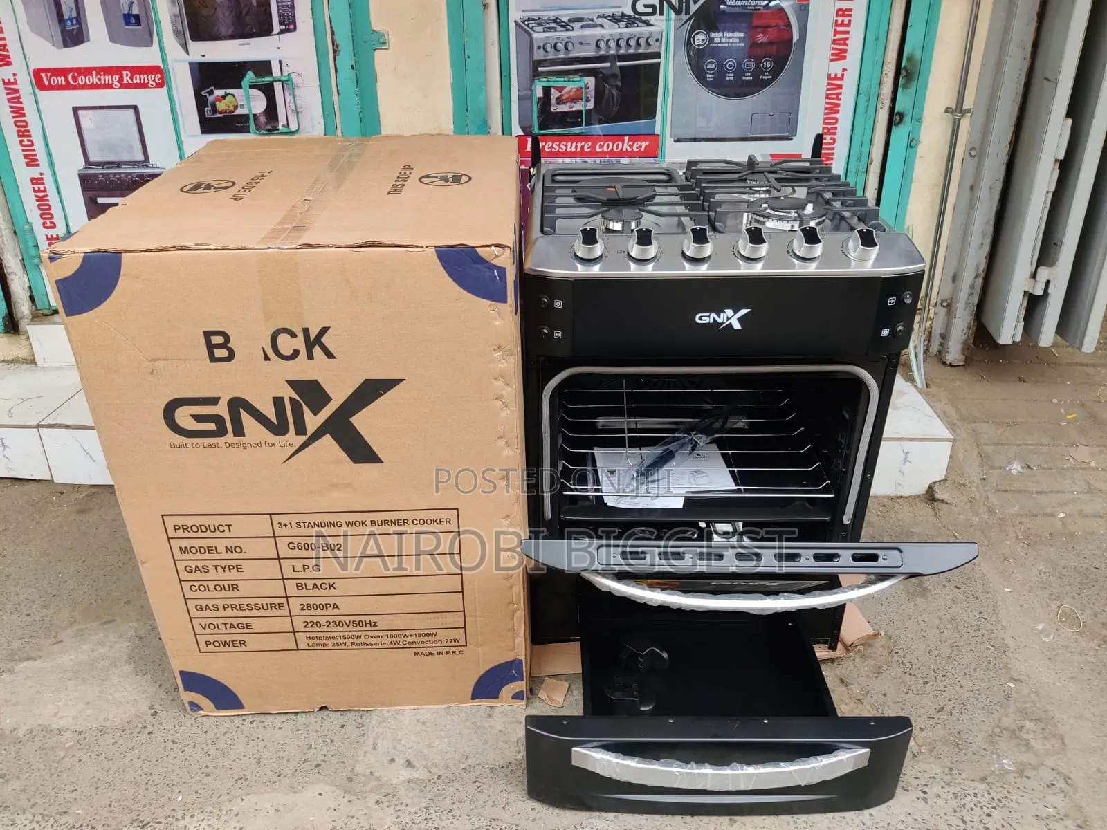 *GNIX BLACK – 60×60 Premium Cooker 3G+1E Standing Cooker