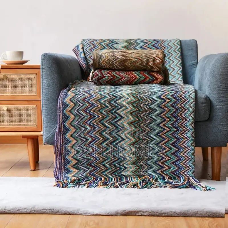 Bohemian Knitted Throw Blanket With Tassel*