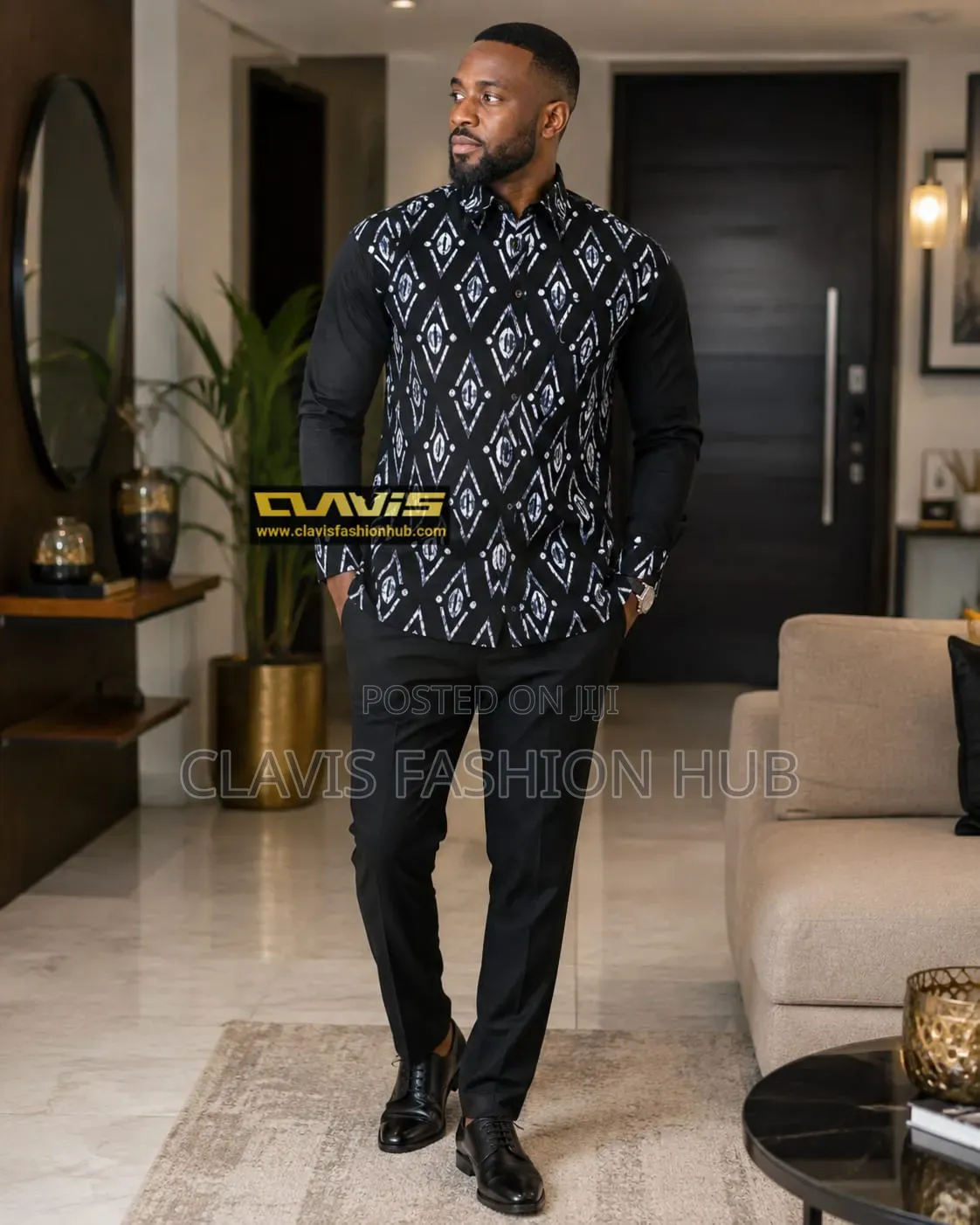 Executive Ankara Men Shirts Black and Navy Blue