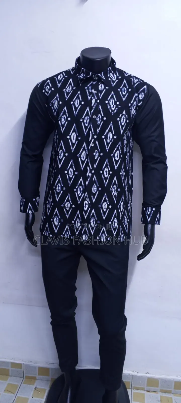 Executive Ankara Men Shirts Black and Navy Blue