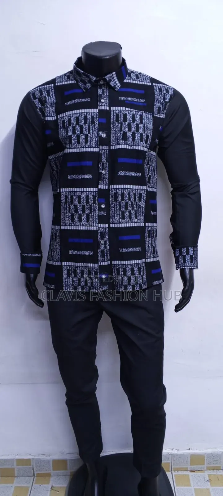 Executive Ankara Men Shirts Black and Navy Blue