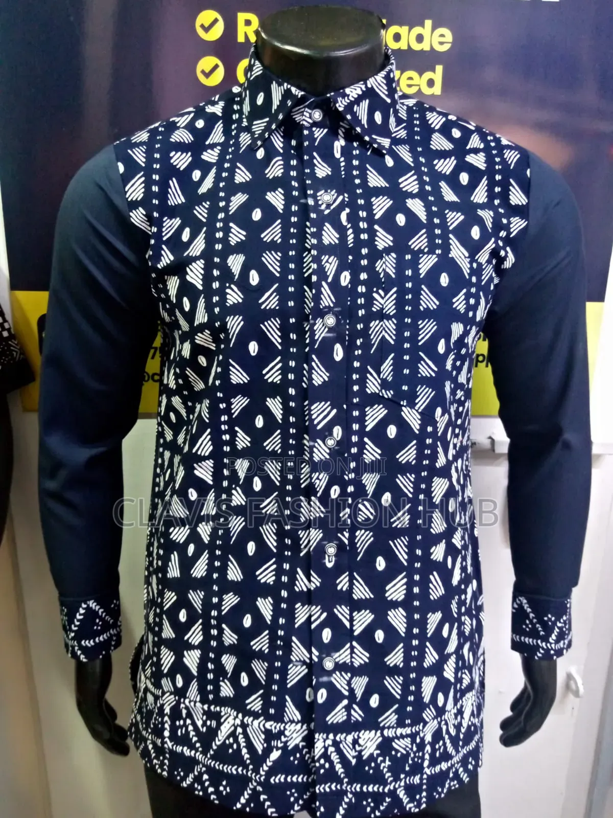 Executive Ankara Men Shirts Black and Navy Blue