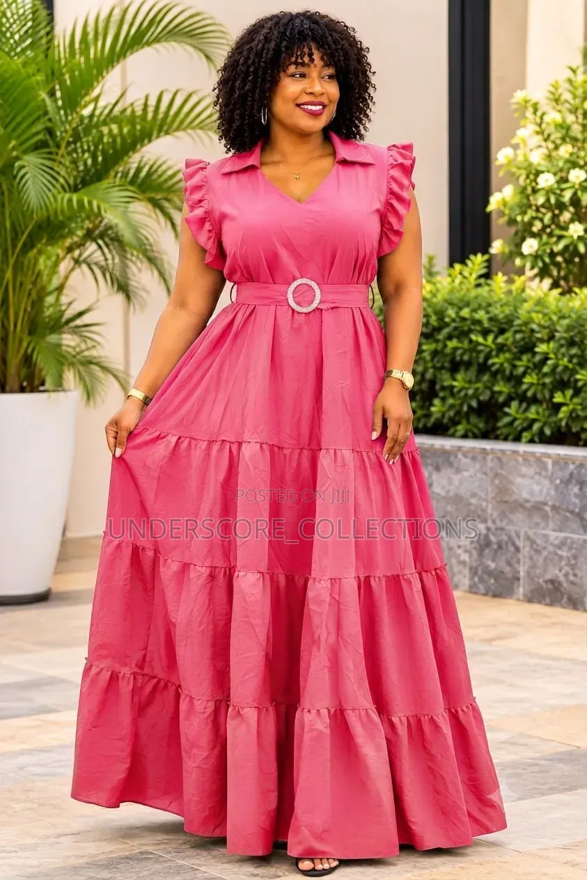 Ladies Collar Plus Size Maxi Dresses With Belt