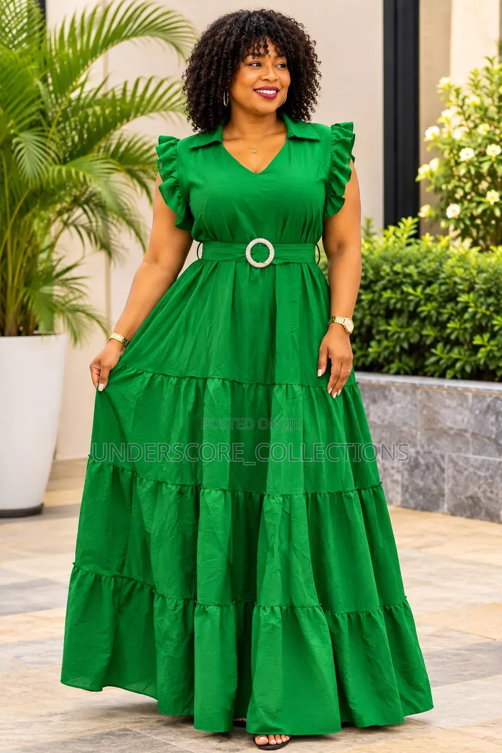 Ladies Collar Plus Size Maxi Dresses With Belt