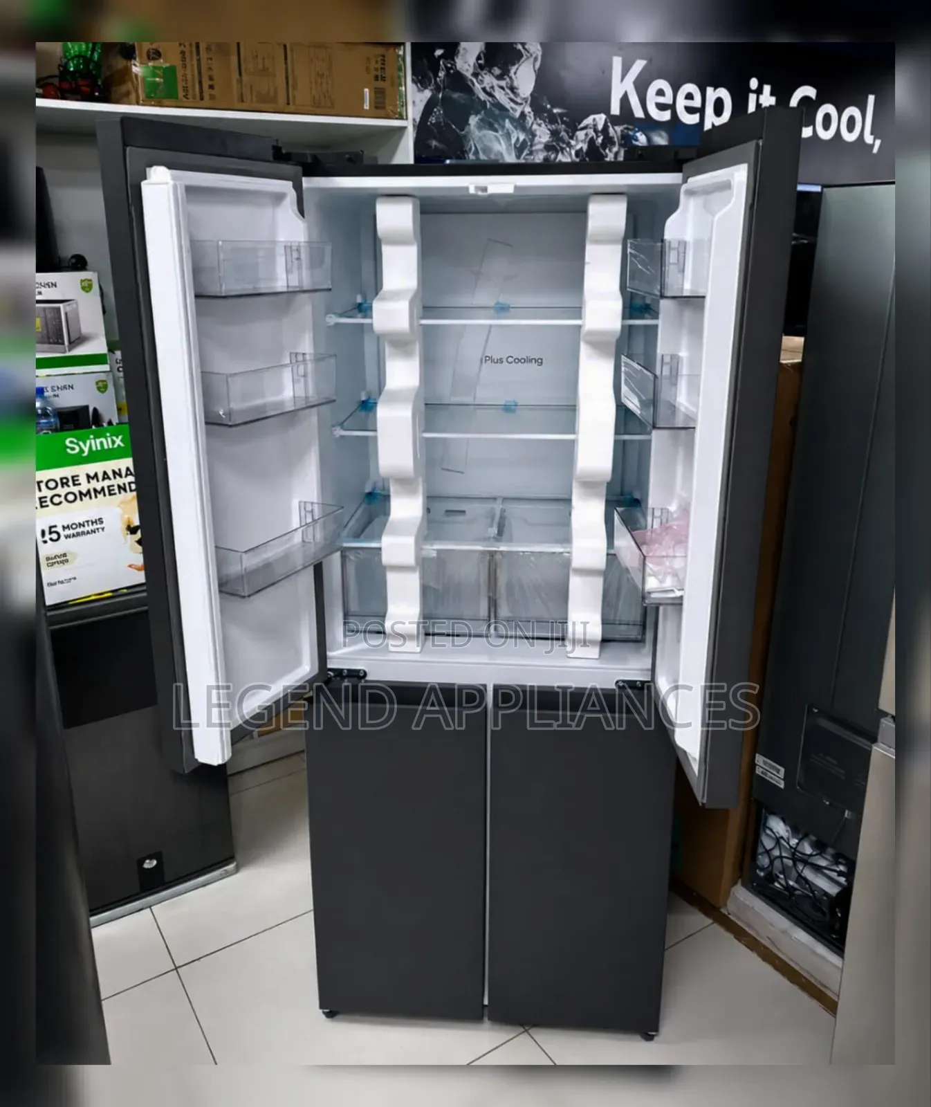 Syinix 421 Litres 4 Door Refrigerator, Grey