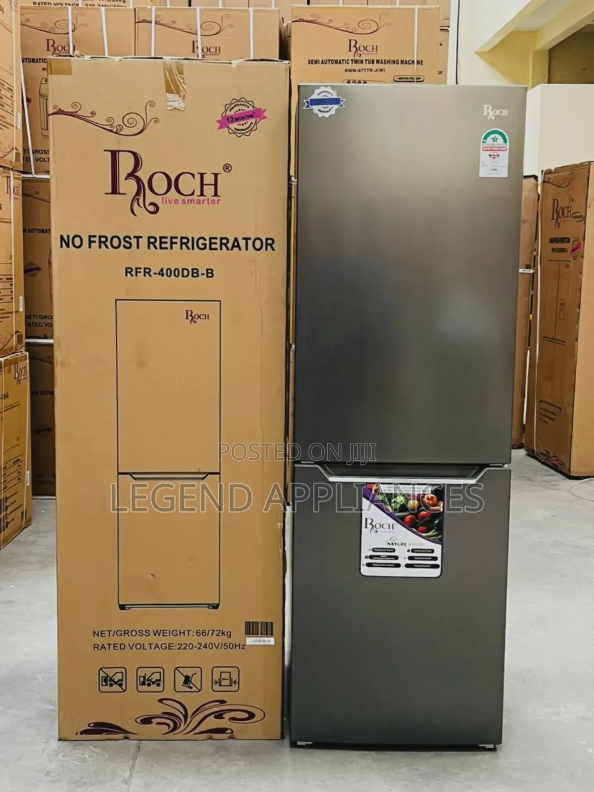 Roch 330L No Frost Double Door Fridge With Bottom Load Freezer
