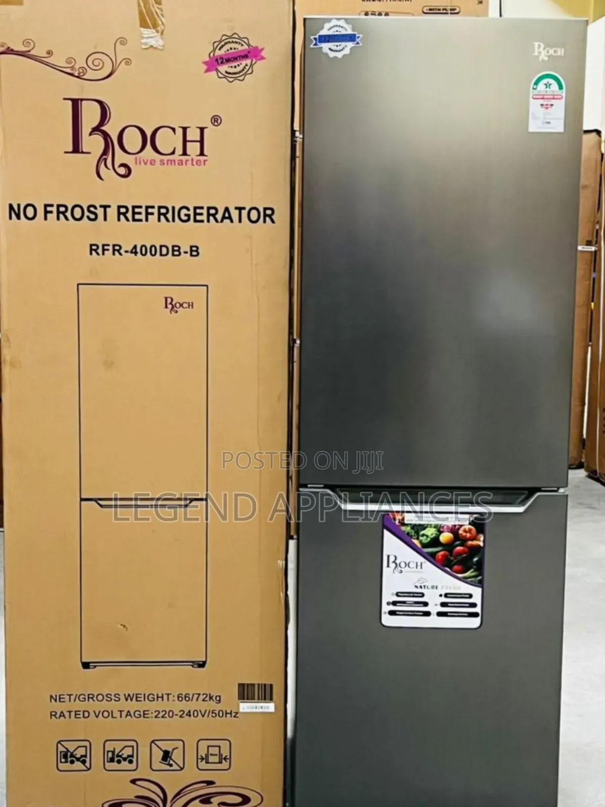 Roch 330L No Frost Double Door Fridge With Bottom Load Freezer