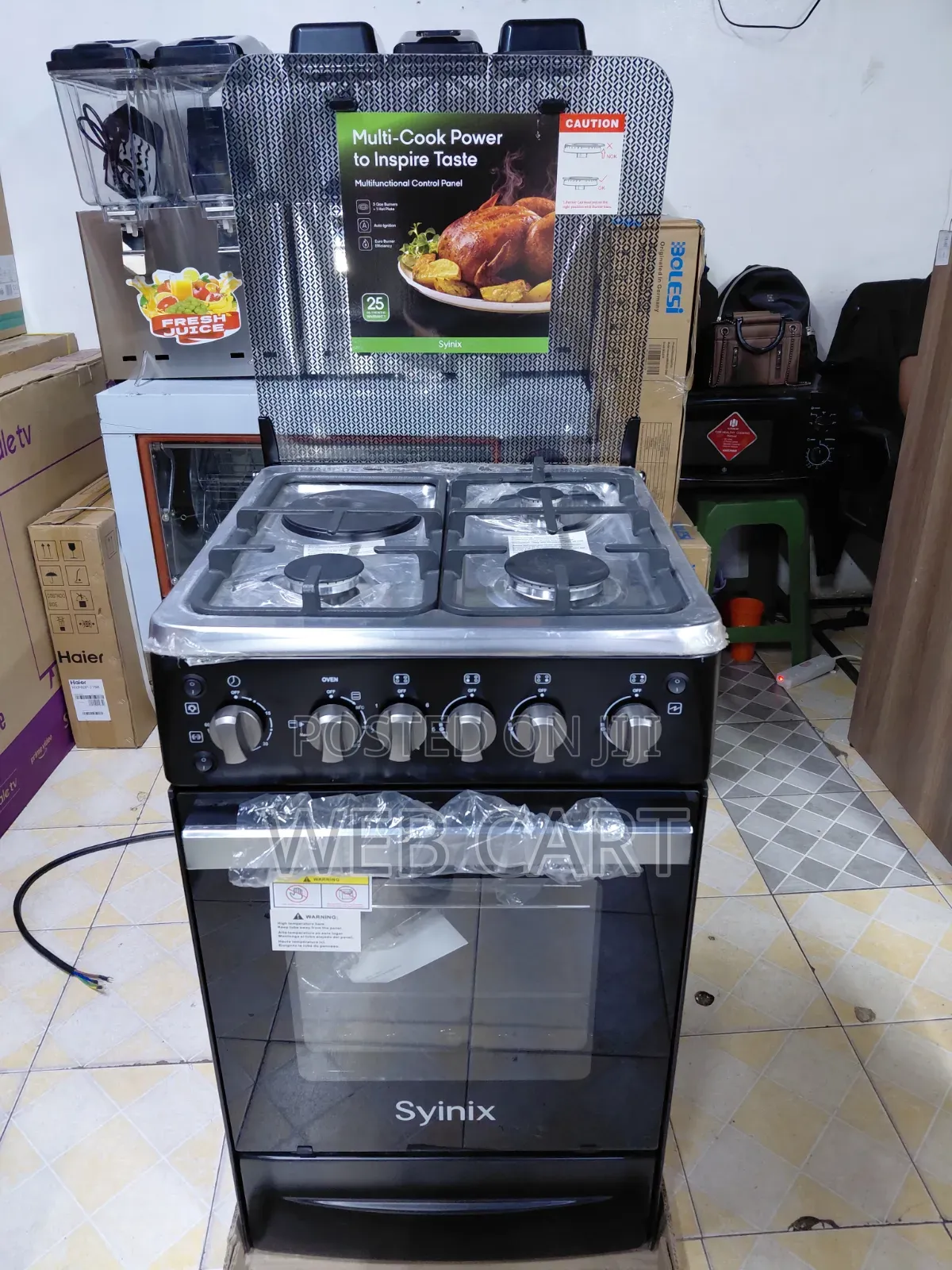 Syinix 50x55 Freestanding Cooker 3 Gas Burners + 1 Electric Plate
