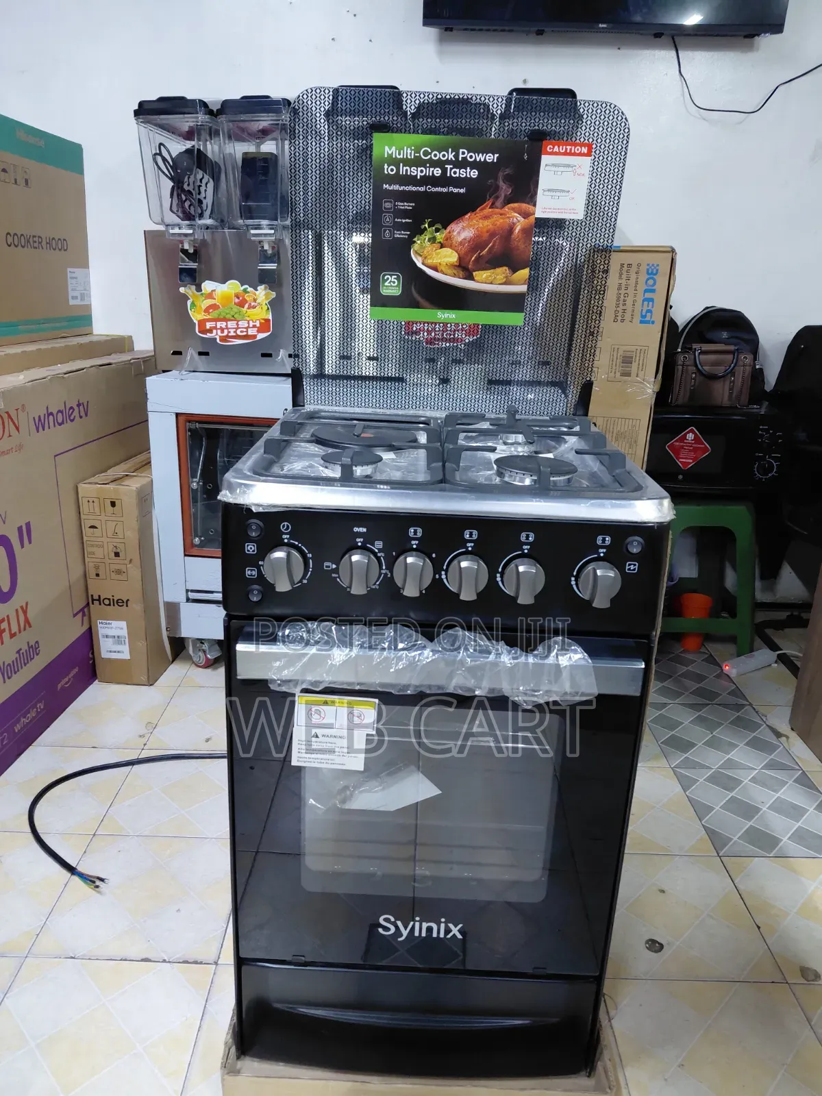 Syinix 50x55 Freestanding Cooker 3 Gas Burners + 1 Electric Plate