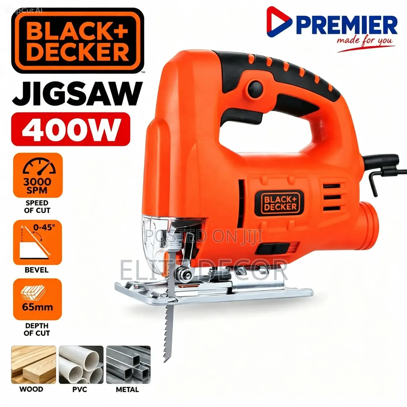 Black+Decker 400W Jigsaw JS10-B5 | Wood, PVC Metal Cutter