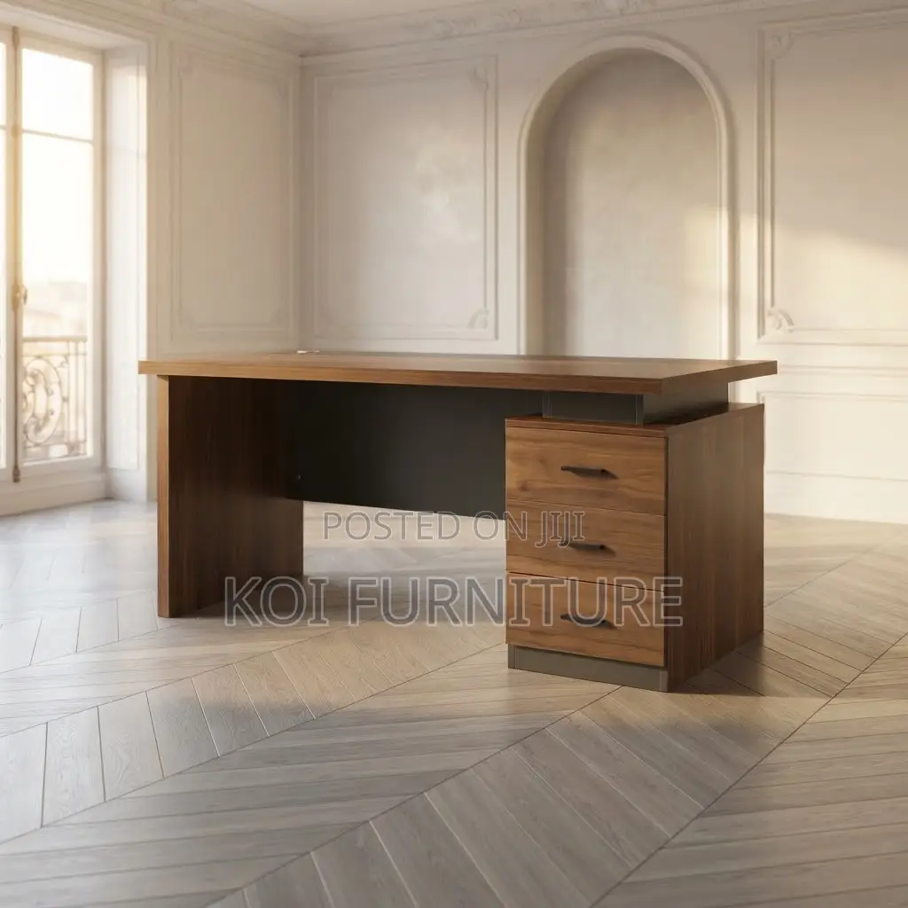 Office Desk; Executive 120MM Brown Office Desk With Drawers