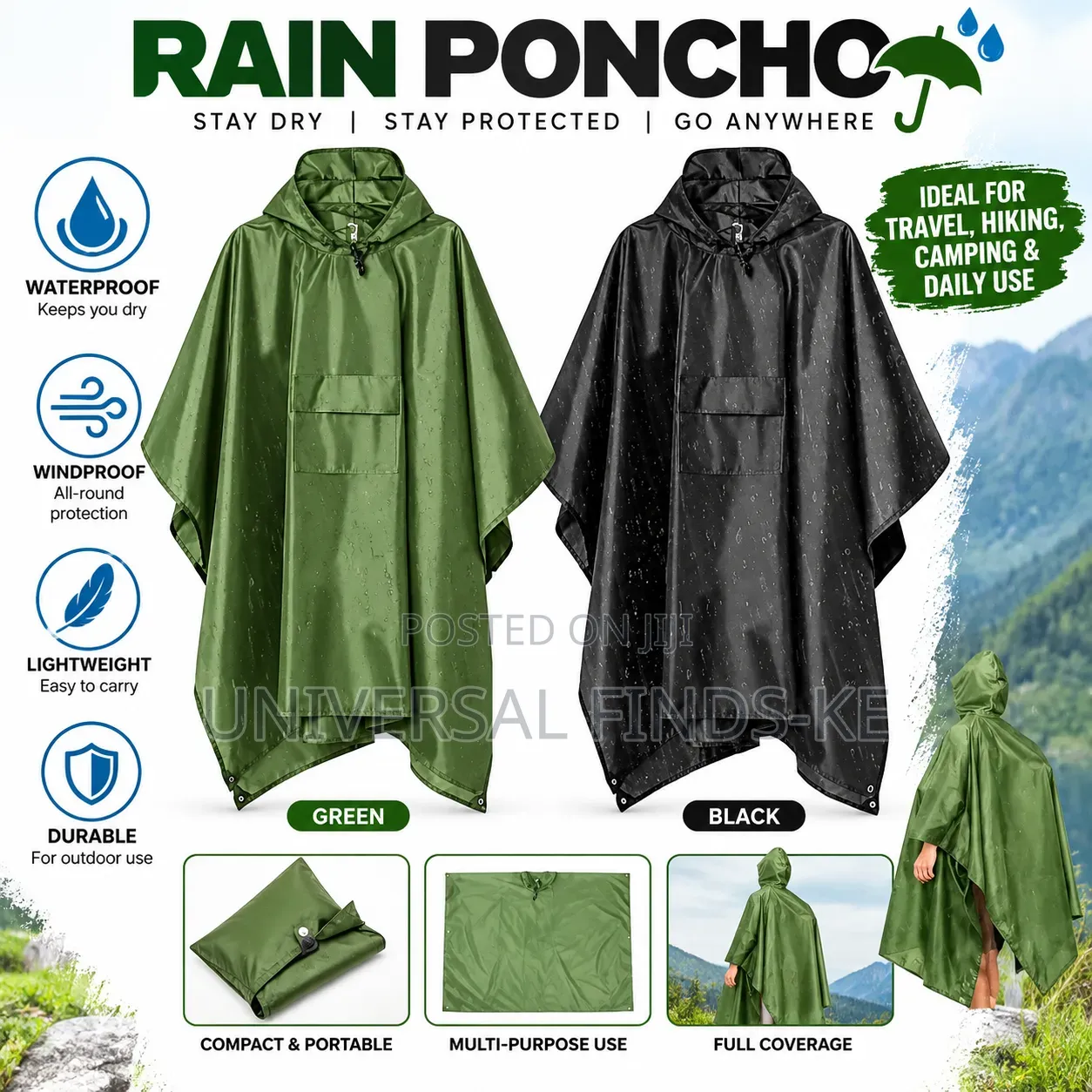 Rain Poncho Coat – Waterproof Hooded Rain Jacket for Outdoor Activity