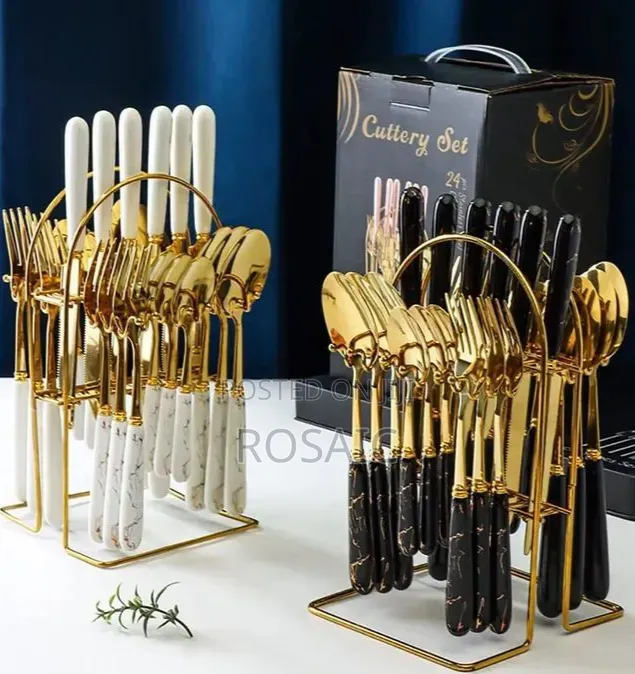 24 Pieces Marble Cutlery Set