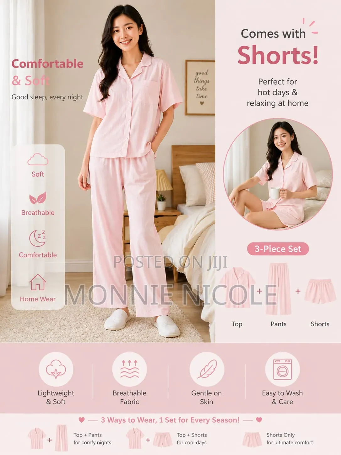 Comfy Soft Pajama Set. 3-Piece Set.